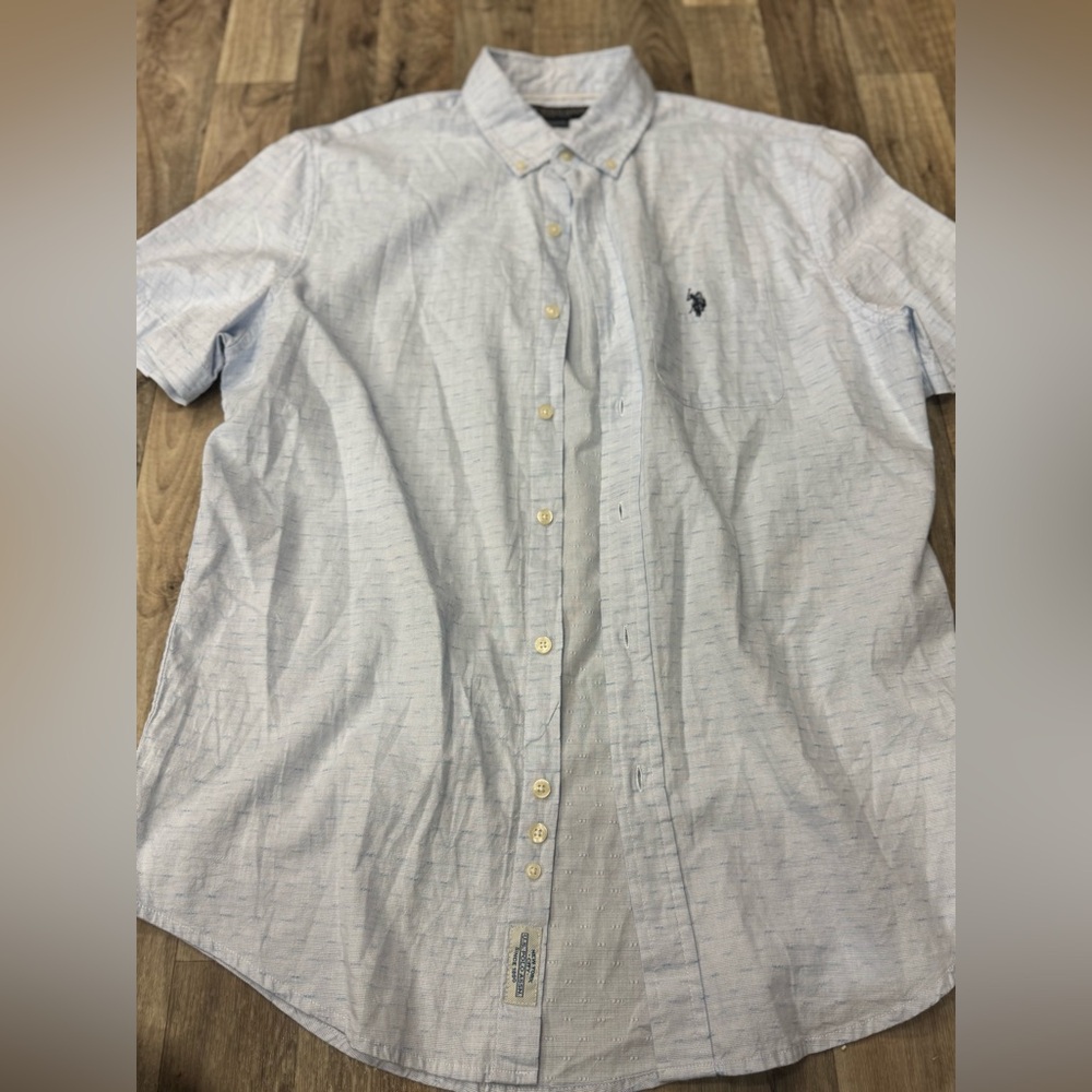 U.S. POLO ASSN. Mens Size‎ M Blue Print Button Down Cotton Shirt Short Sleeve